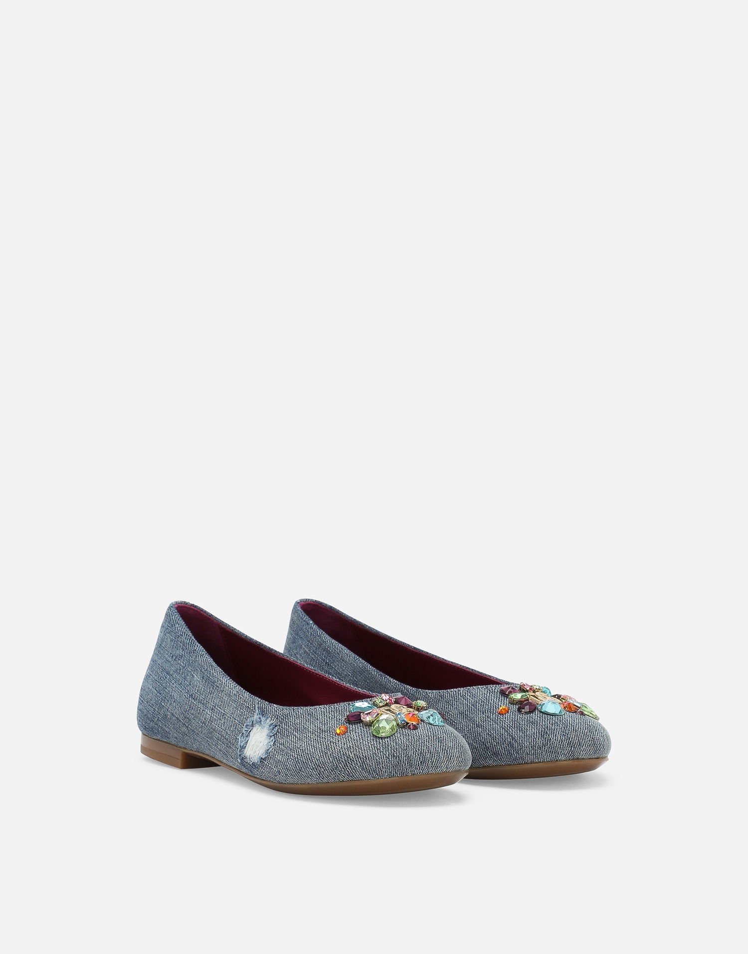 Tenisky a topánky Dolce & Gabbana Dolce & Gabbana Patchwork Denim Embellished Ballet Flats (24-38) Modrá | D10510AR1428C609, 1