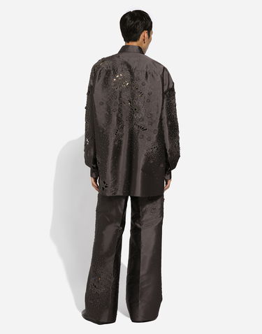 Košeľa Dolce & Gabbana Silk Shirt With Embroidery Hnedá | G5JF6ZGH638S9000, 2