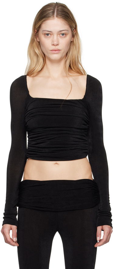 Crop Top GUIZIO Guizio Crisia Ruched Long Sleeve Top Čierna | P24111K066, 0