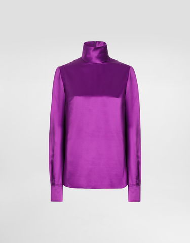 Košeľa Dolce & Gabbana Dolce & Gabbana Silk Satin Turtle-Neck Top Fialová | F7AN6TFU1AUR0718, 0