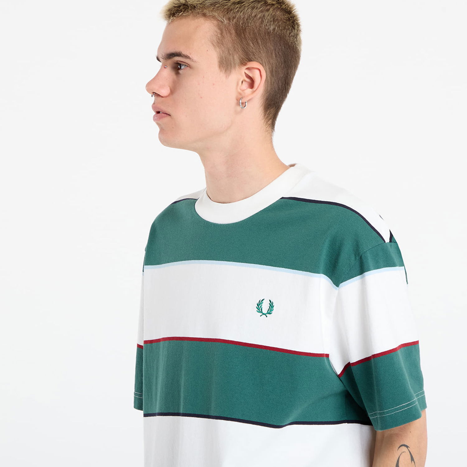 Tričko Fred Perry Fred Perry Striped Relaxed T-Shirt Zelené | M1749 129, 1