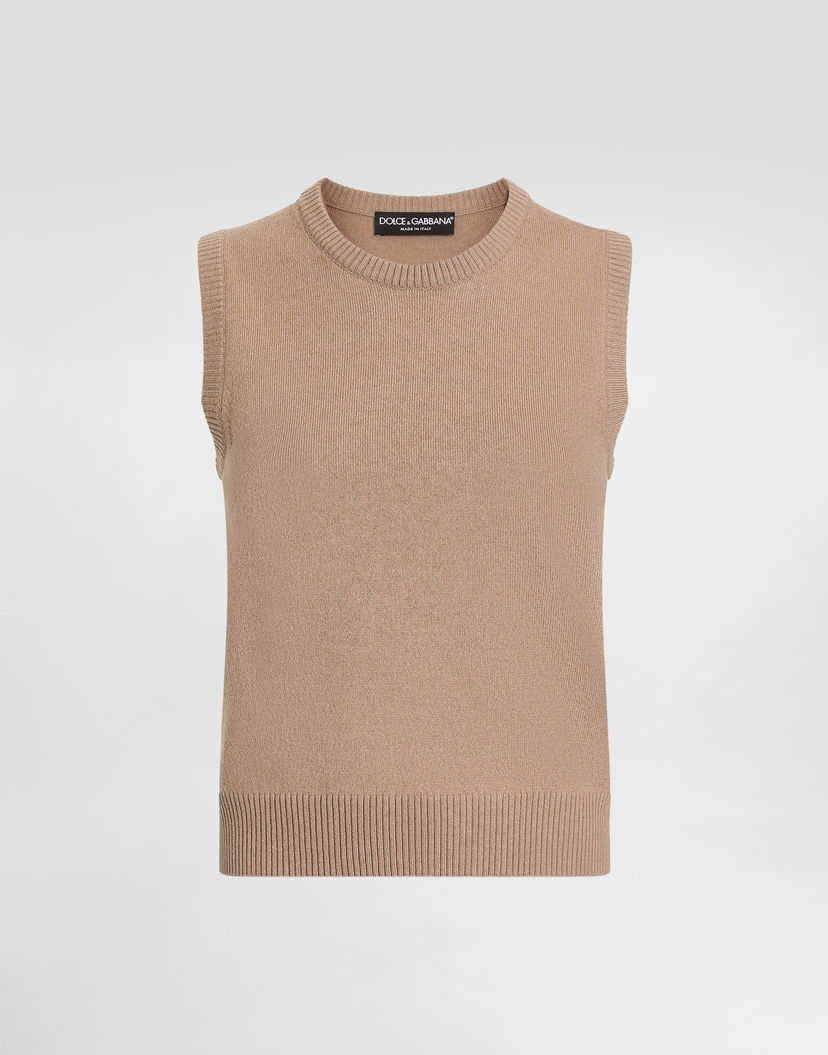 Sveter Dolce & Gabbana Dolce & Gabbana Cashmere Sleeveless Sweater Béžová | FXT61ZJDVC2M2186