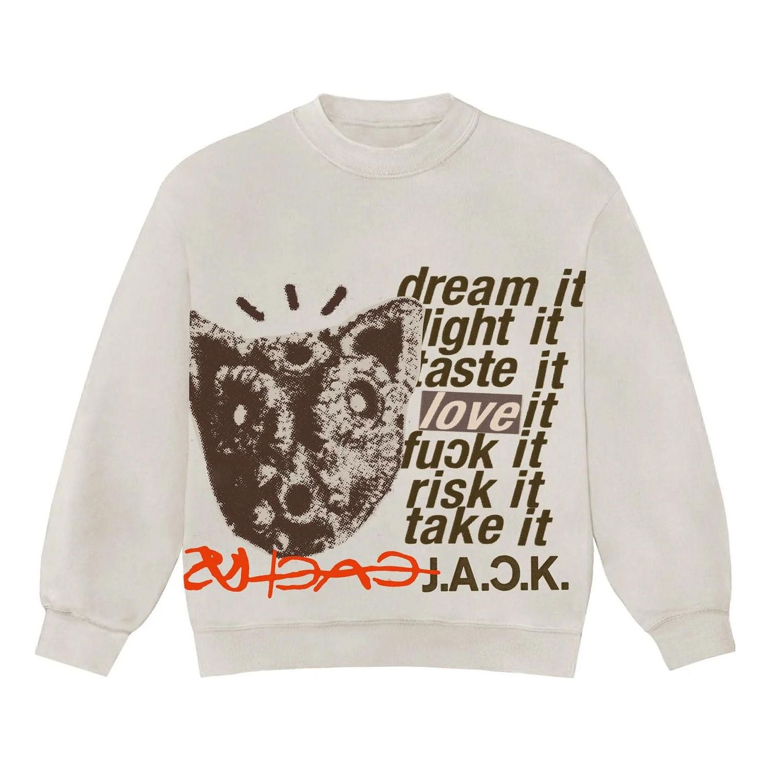 Mikina Cactus Jack by Travis Scott Travis Scott Cactus Jack D.L.T.L.F.R.T. Crewneck Béžová | CJFN-SS89, 0