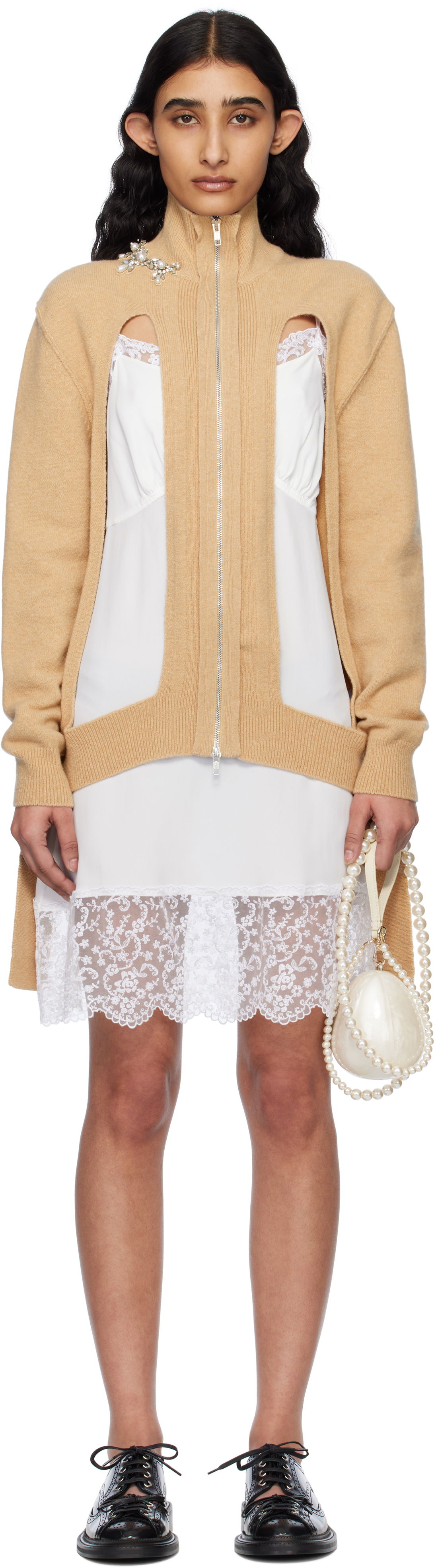 Šaty Simone Rocha Simone Rocha Embellished Window Zip Cardigan Béžová | LMK4BW 0660, 0