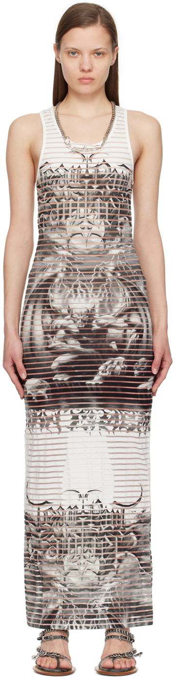 Šaty Jean Paul Gaultier Graphic Print Scoop Neck Maxi Dress Biela | 24/25-F-RO158-J544-0100, 0