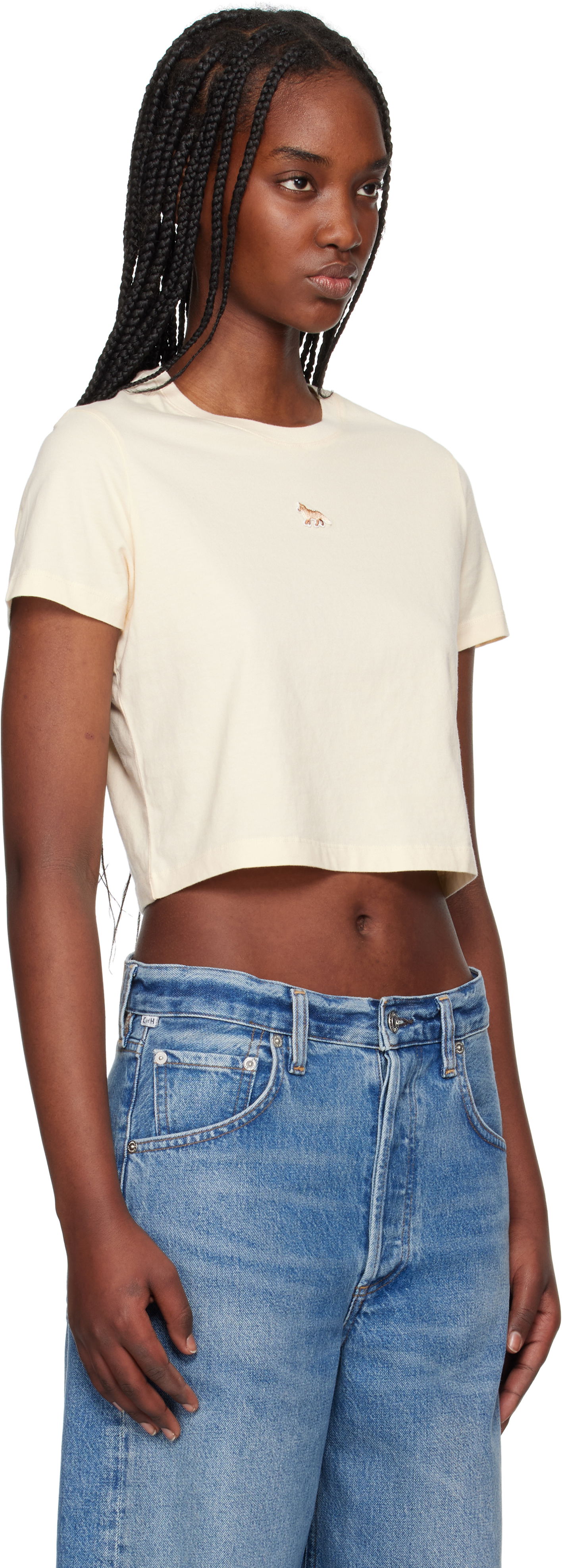 Crop Top MAISON KITSUNÉ Maison Kitsuné Baby Fox Patch Cropped T-Shirt Béžová | MW00105KJ0008, 1