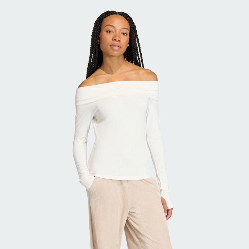 Tričká a tielka adidas Performance Off-Shoulder Long Sleeve Top Biela | KC8869