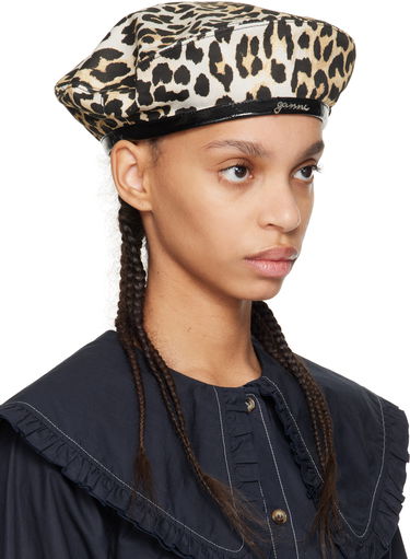 Baretka GANNI Ganni Leopard Beret Hnedá | A6420, 1