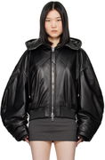 Attico Leather Bomber Jacket with Hood