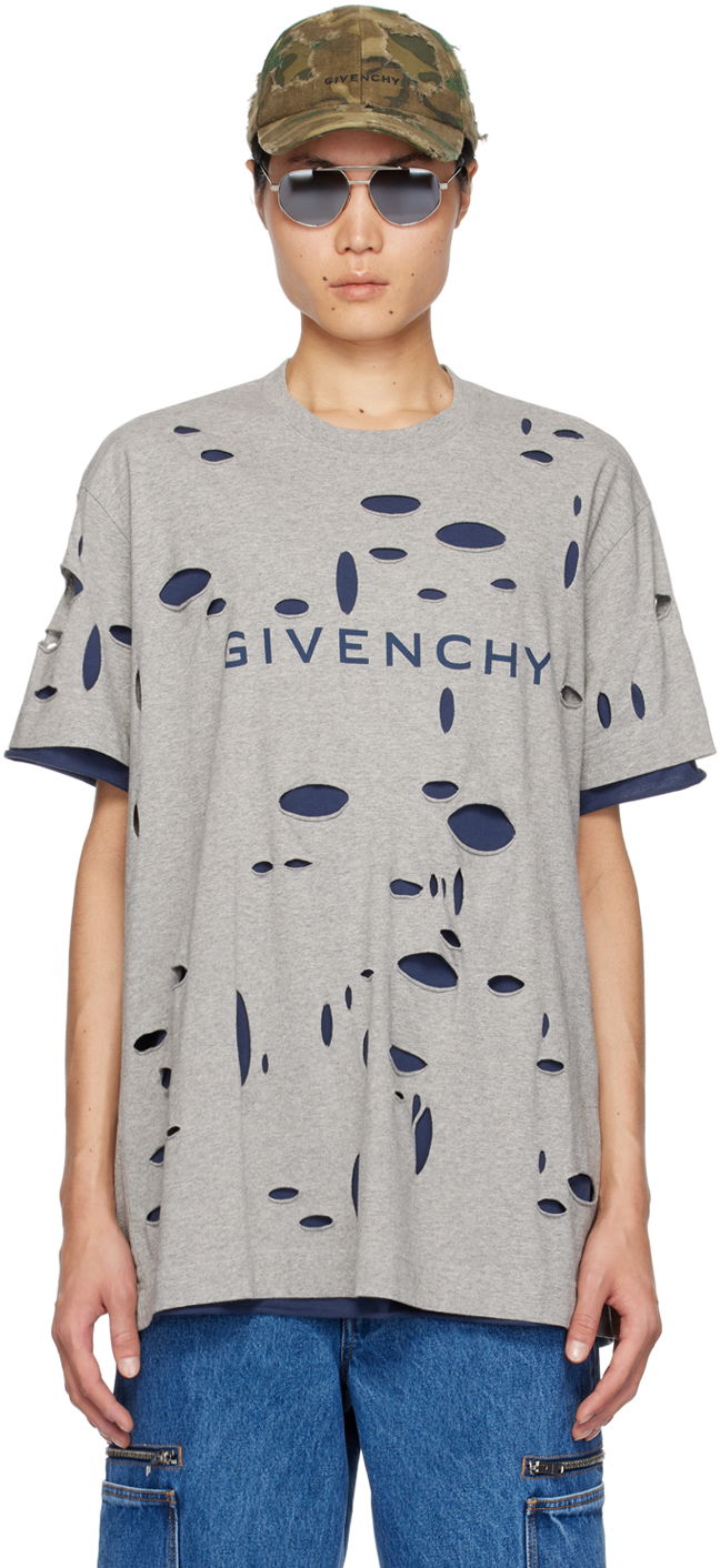 Tričko Givenchy Destroyed T-Shirt Šedá | BM716N3YK1063