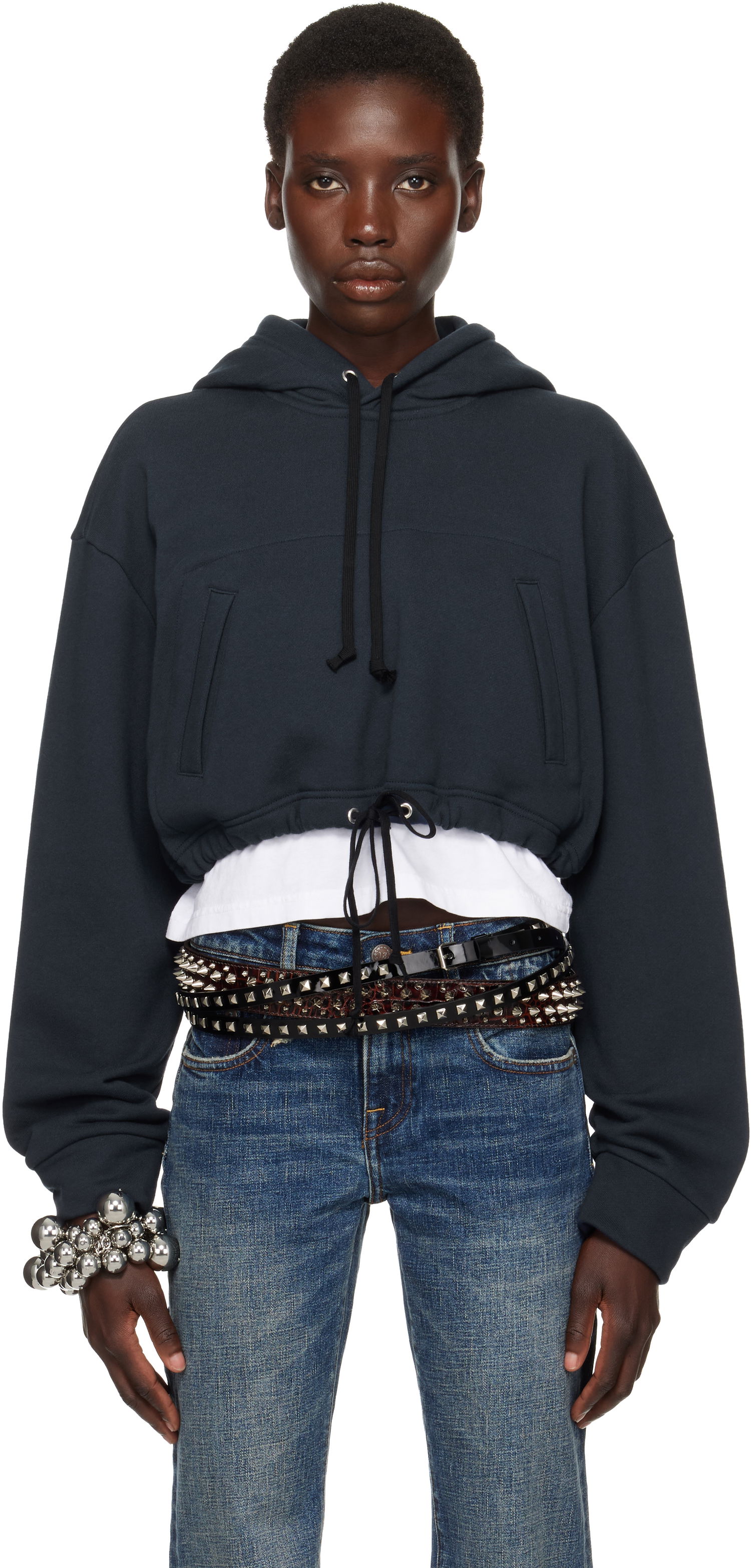 Mikina Comme des Garçons Comme des Garçons Girl Cotton Back Pile Cropped Hoodie Navy | NO-T016-051-1, 0