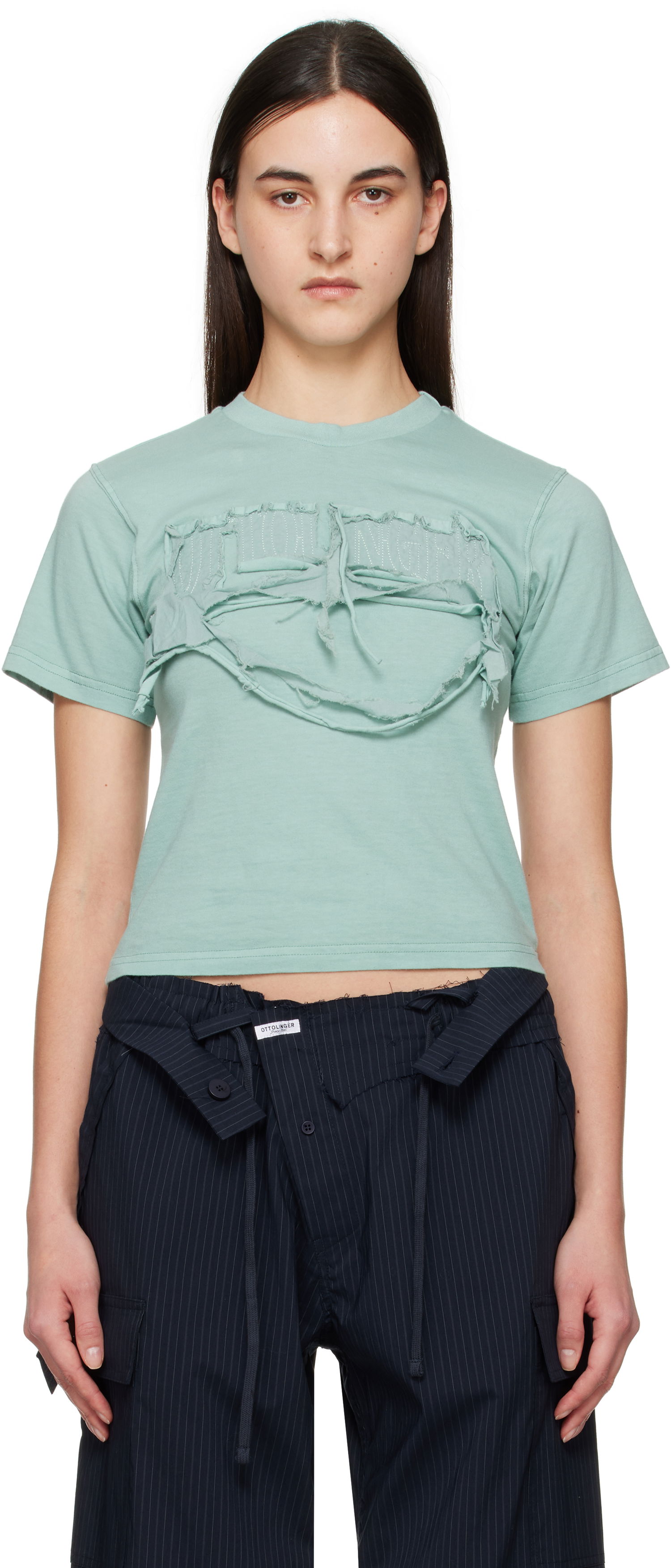 Crop Top Ottolinger Ottolinger Distressed Fitted T-Shirt Zelené | 11510191502, 0
