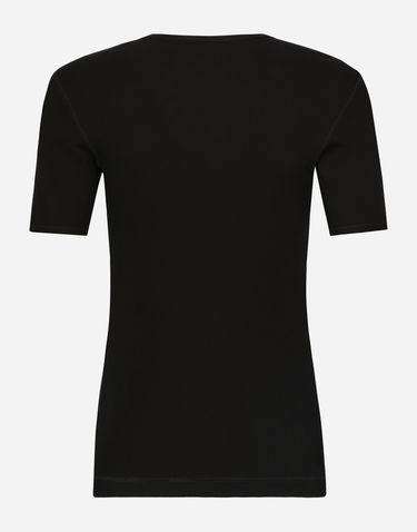 Tričko Dolce & Gabbana Fine-rib Cotton Granddad-neck Čierna | G8MC5TFU7AVN0000, 1
