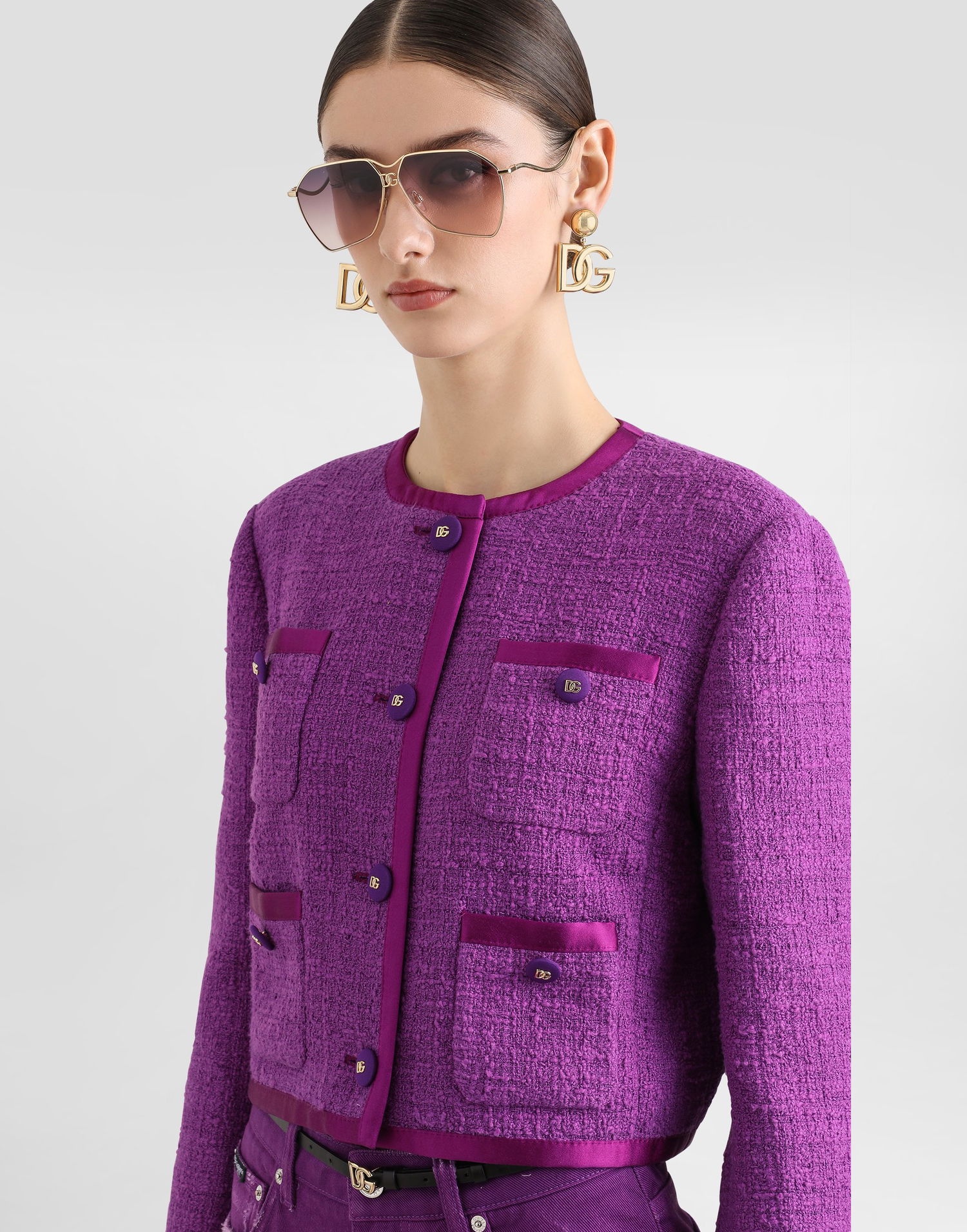 Bunda Dolce & Gabbana Dolce & Gabbana Rachel Tweed Single-Breasted Jacket Fialová | F27GOTFMTACF0571, 1
