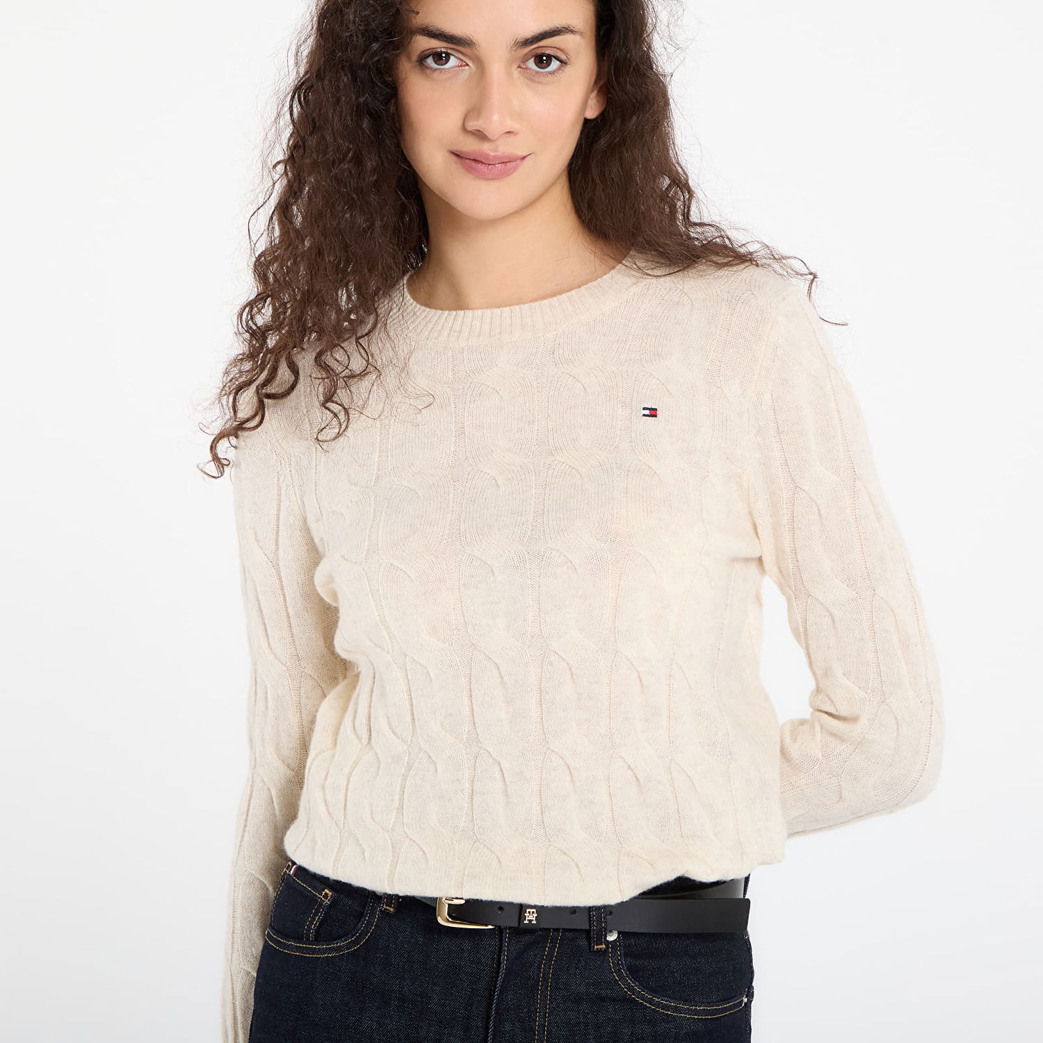Sveter Tommy Hilfiger Soft Wool Cable C-Neck Long Sleeve Sweater Béžová | WW0WW43586 ADK, 1