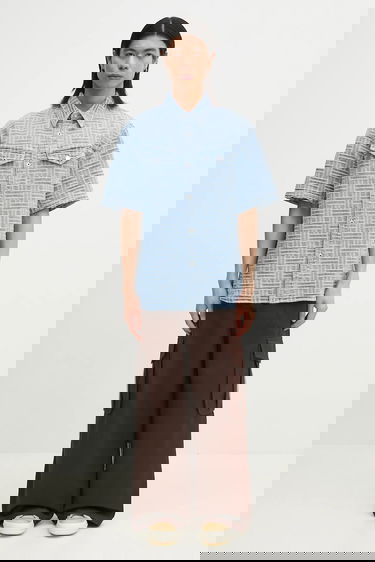 Košeľa KENZO Kenzo Relaxed Short Sleeve Geometric Patterned Denim Shirt Classic Collar Modrá | FF55DC1026J4.DB, 4