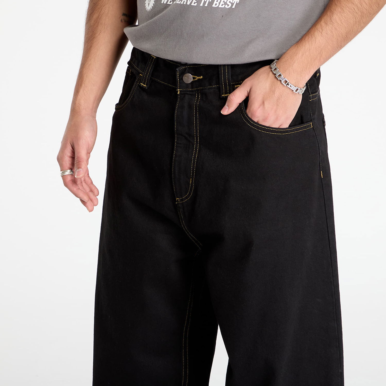 Džínsy Carhartt WIP Wide Leg Rinsed Brandon Pant Čierna | I035893.8902, 1