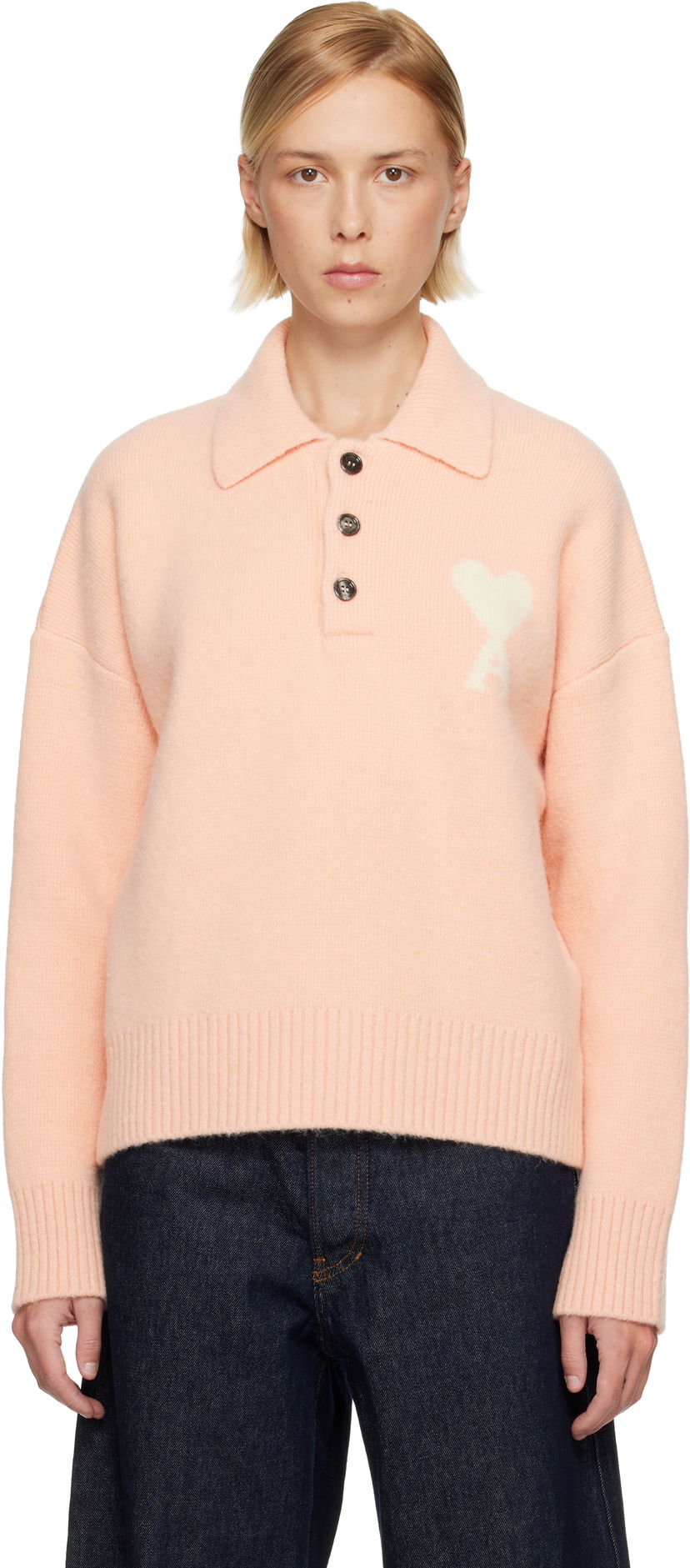 Polo tričko AMI Alpaca Long Sleeves Ami de Coeur Polo Ružová | H25UPL408.KN0135