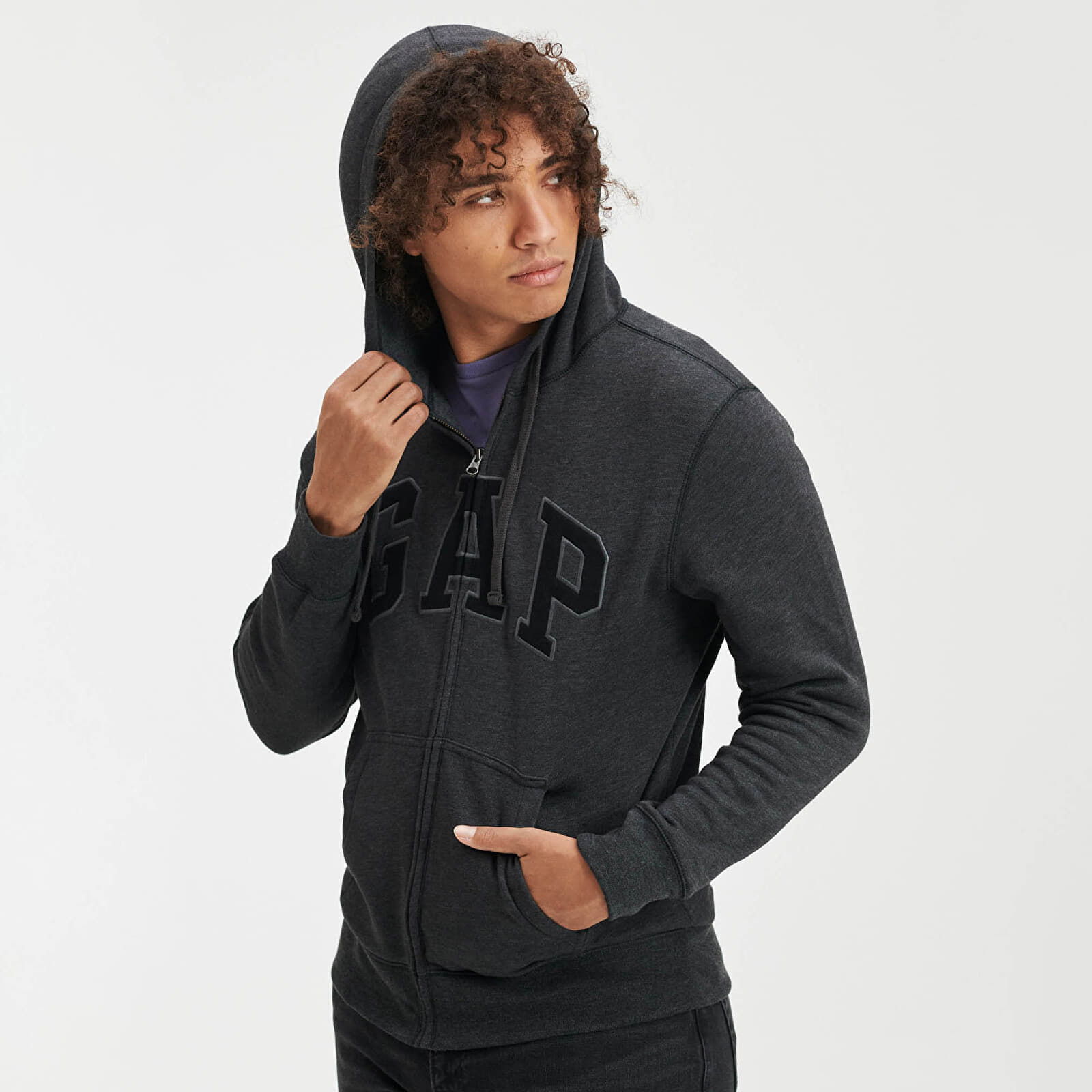 Sweatshirt Logo Fullzip Hoodie New Charcoal Grey XS