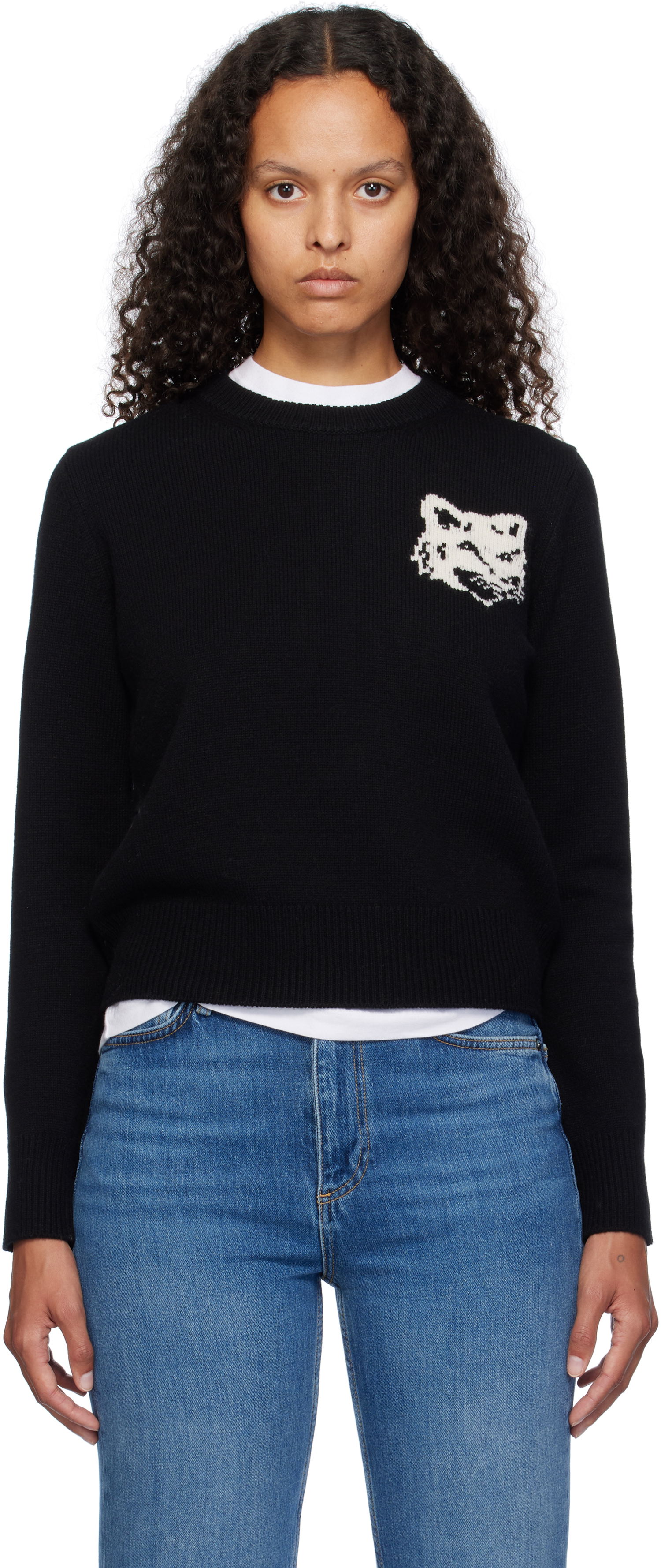 Sveter MAISON KITSUNÉ Fox Head Intarsia Comfort Sweater Čierna | NW00808KM0329, 0