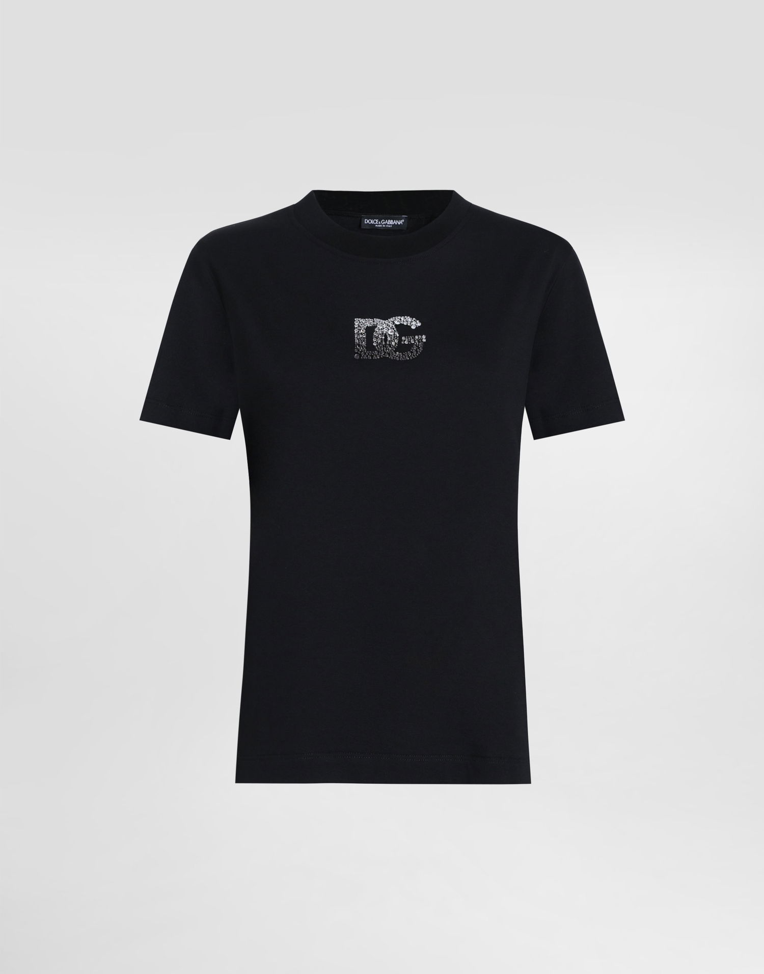 Tričko Dolce & Gabbana Dolce & Gabbana Jersey T-Shirt with Rhinestone DG Logo Čierna | F8V42ZGDCXZN0000, 0