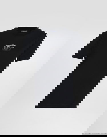 Tričko Dolce & Gabbana Dolce & Gabbana Jersey T-Shirt with Rhinestone DG Logo Čierna | F8V42ZGDCXZN0000, 0