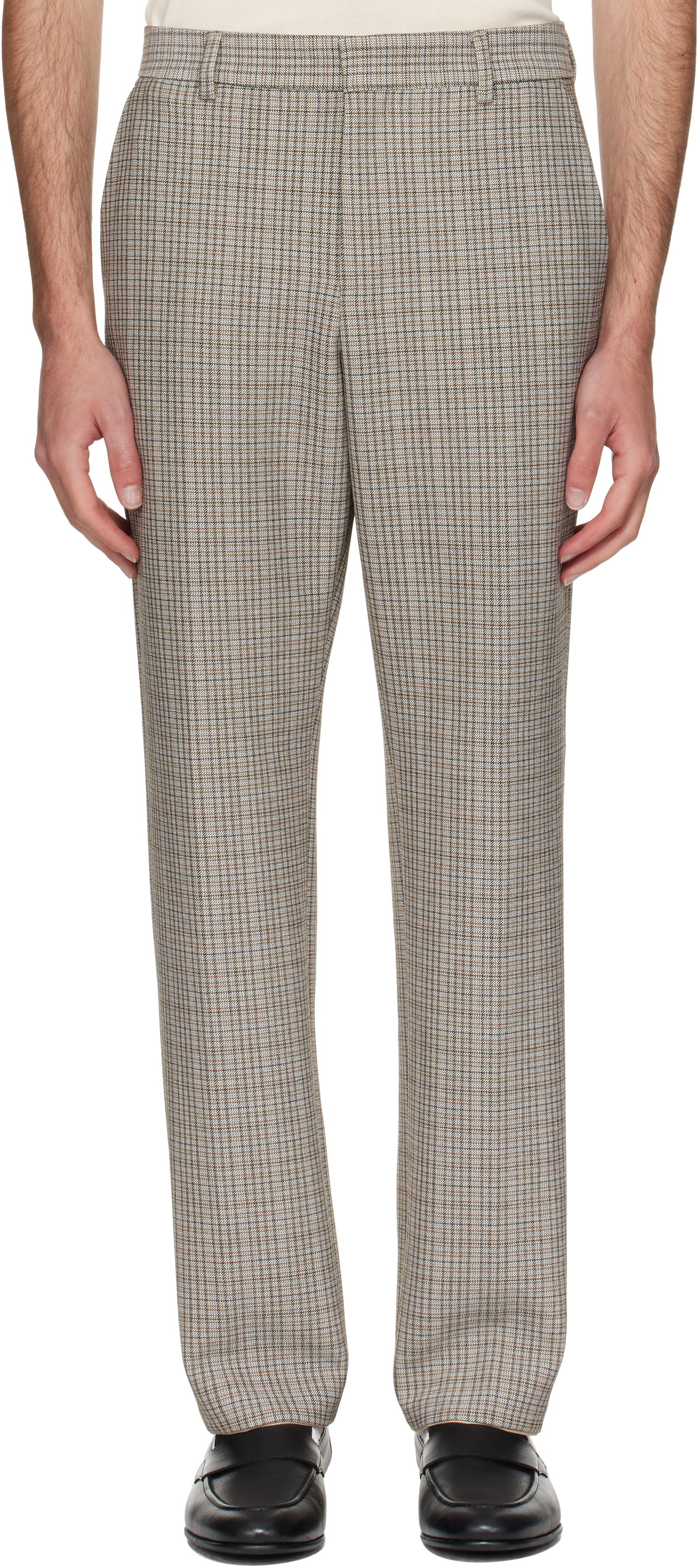 Nohavice BOSS BOSS Relaxed-Fit Checked Stretch Trousers Hnedá | 50546061, 0
