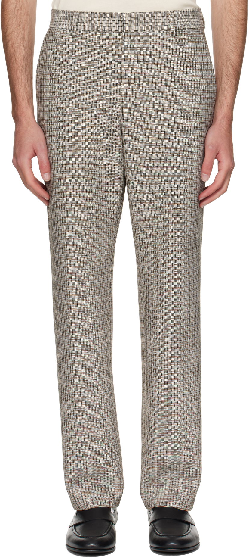 Nohavice BOSS BOSS Relaxed-Fit Checked Stretch Trousers Hnedá | 50546061