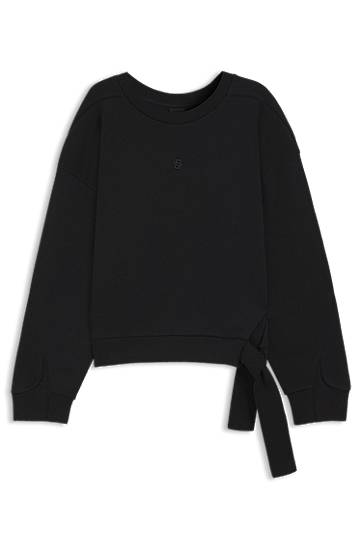 Mikina BOSS Cotton-blend sweatshirt with tie detail Čierna | 50550338