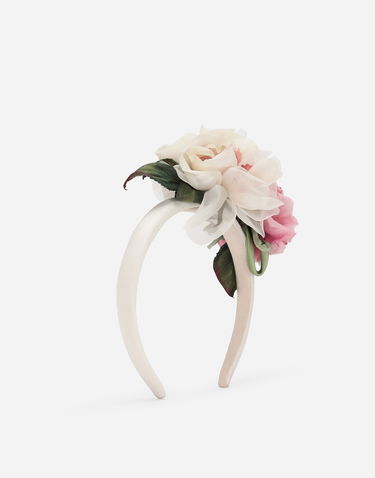 Doplnky Dolce & Gabbana Dolce & Gabbana Satin Hairband with 3D Floral Appliqué Biela | LB3L59G7N4SS9000, 0