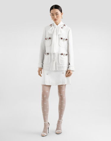 Bunda Dolce & Gabbana Dolce & Gabbana Single-breasted Tweed Jacket With Jewel Embroidery Biela | F29TPZGDCAWW3789, 1