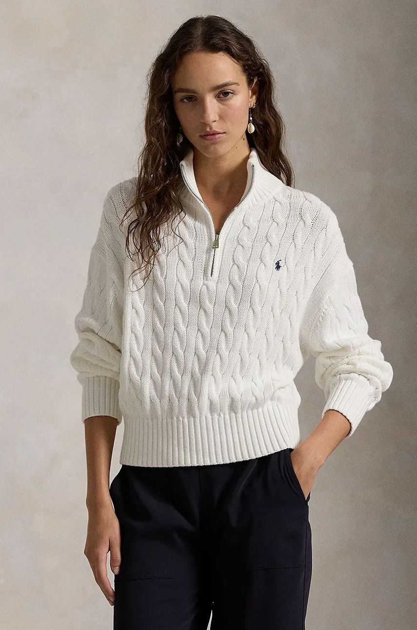 Sveter Polo by Ralph Lauren Polo Ralph Lauren Cable-Knit Quarter-Zip Sweater Biela | 211963467, 0