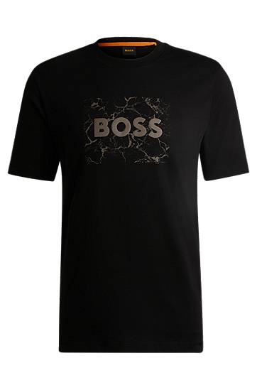 Tričko BOSS BOSS Cotton-Jersey T-Shirt with Marble Logo Čierna | 50539186, 0