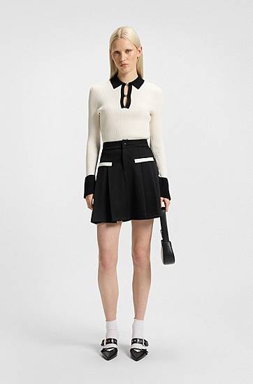 Sukňa BOSS Pleated Jersey Skirt with Contrast Trim Čierna | 50542759, 1