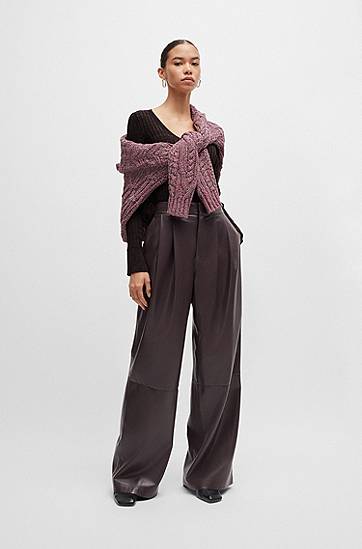 Sveter BOSS BOSS Scoop-Neck Ribbed Stretch Sweater Hnedá | 50518357, 1