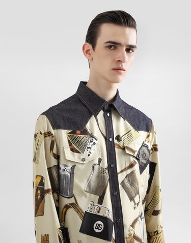 Košeľa Dolce & Gabbana Dolce & Gabbana Silk & Denim Lighter Print Shirt Béžová | G5MO3DG8MD8S9001, 3
