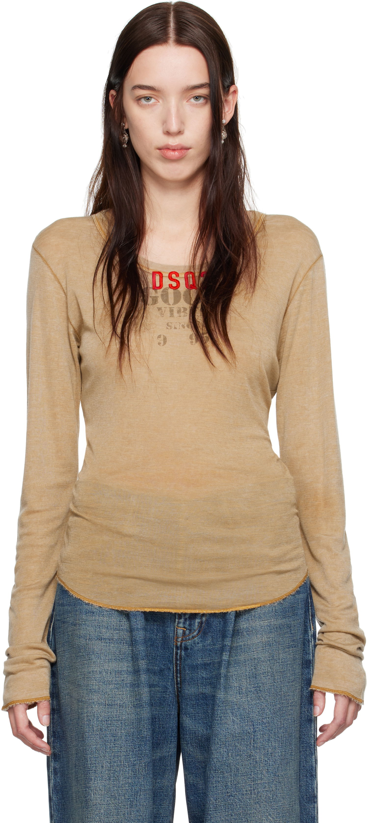 Tričko DSQUARED2 Long Sleeve Choke Fit T-Shirt Béžová | S71GD1488 S22620, 0