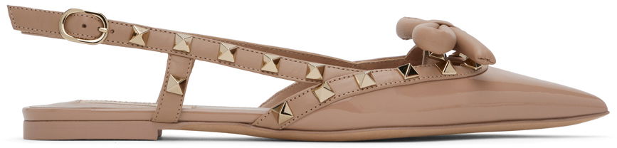 Šaty Valentino Valentino Garavani Rockstud Bow Slingback Ballerina Flats Béžová | 5W2S0IQ2TZE, 0