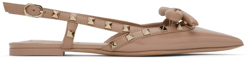 Šaty Valentino Valentino Garavani Rockstud Bow Slingback Ballerina Flats Béžová | 5W2S0IQ2TZE