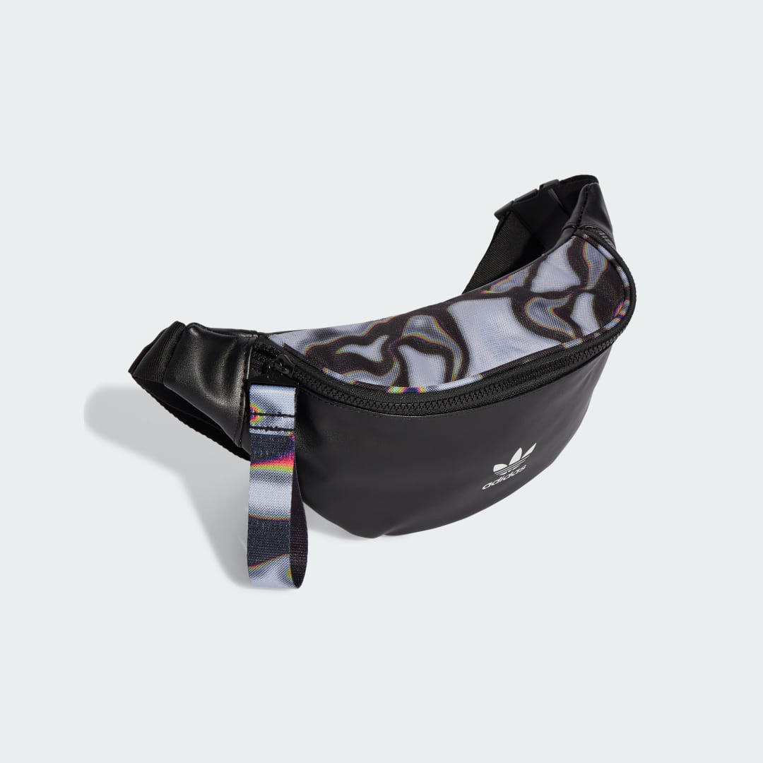 Black Waist Bag With Printed Strap