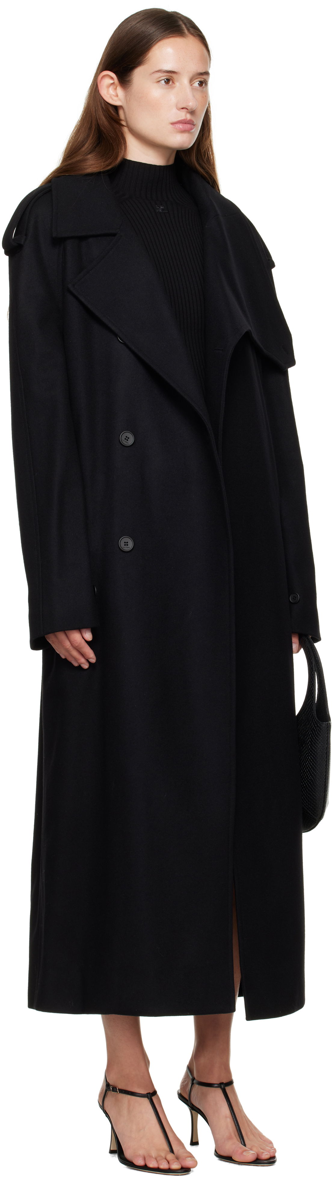 Trenčkot Courrèges Courrèges Oblique Wool Trench Coat Čierna | 325CMA236WO0036, 1