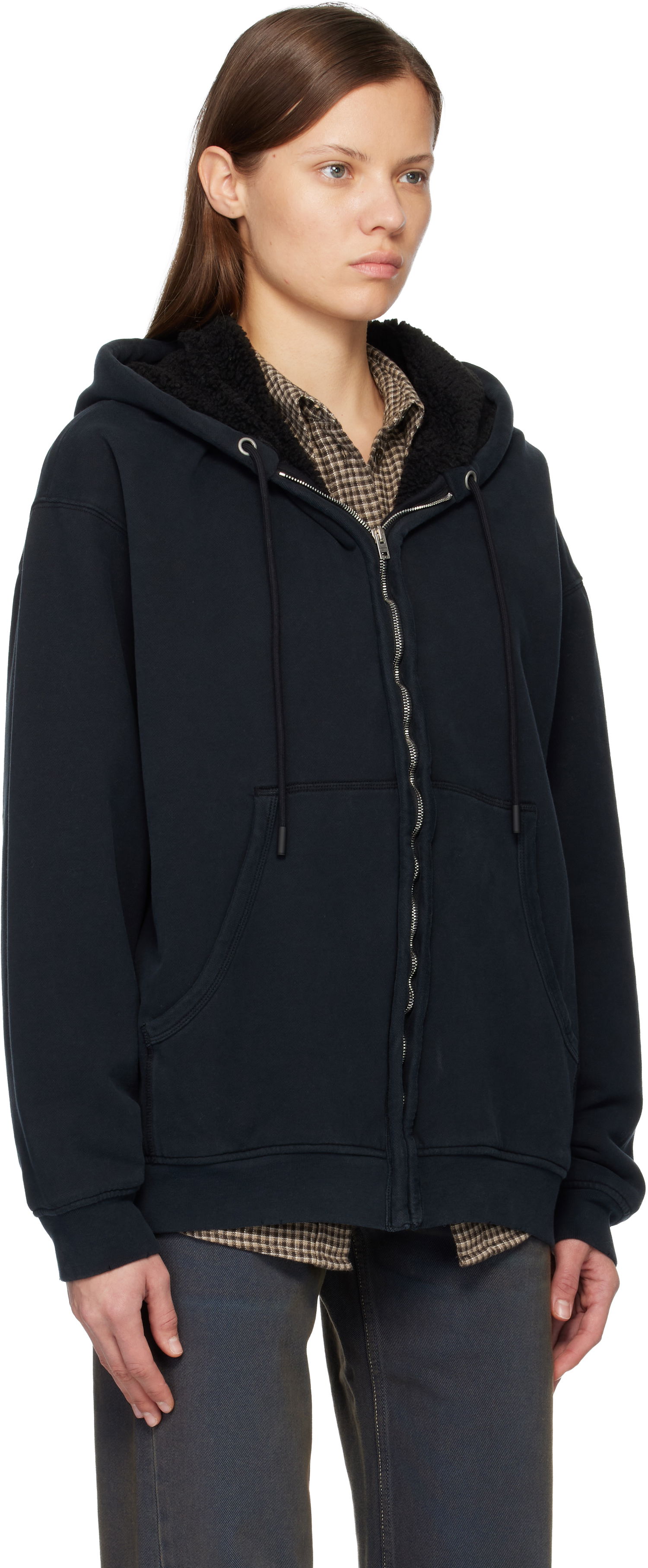Mikina Acne Studios Oversized Sherpa-Lined Zipped Hoodie Čierna | AI0179-, 1