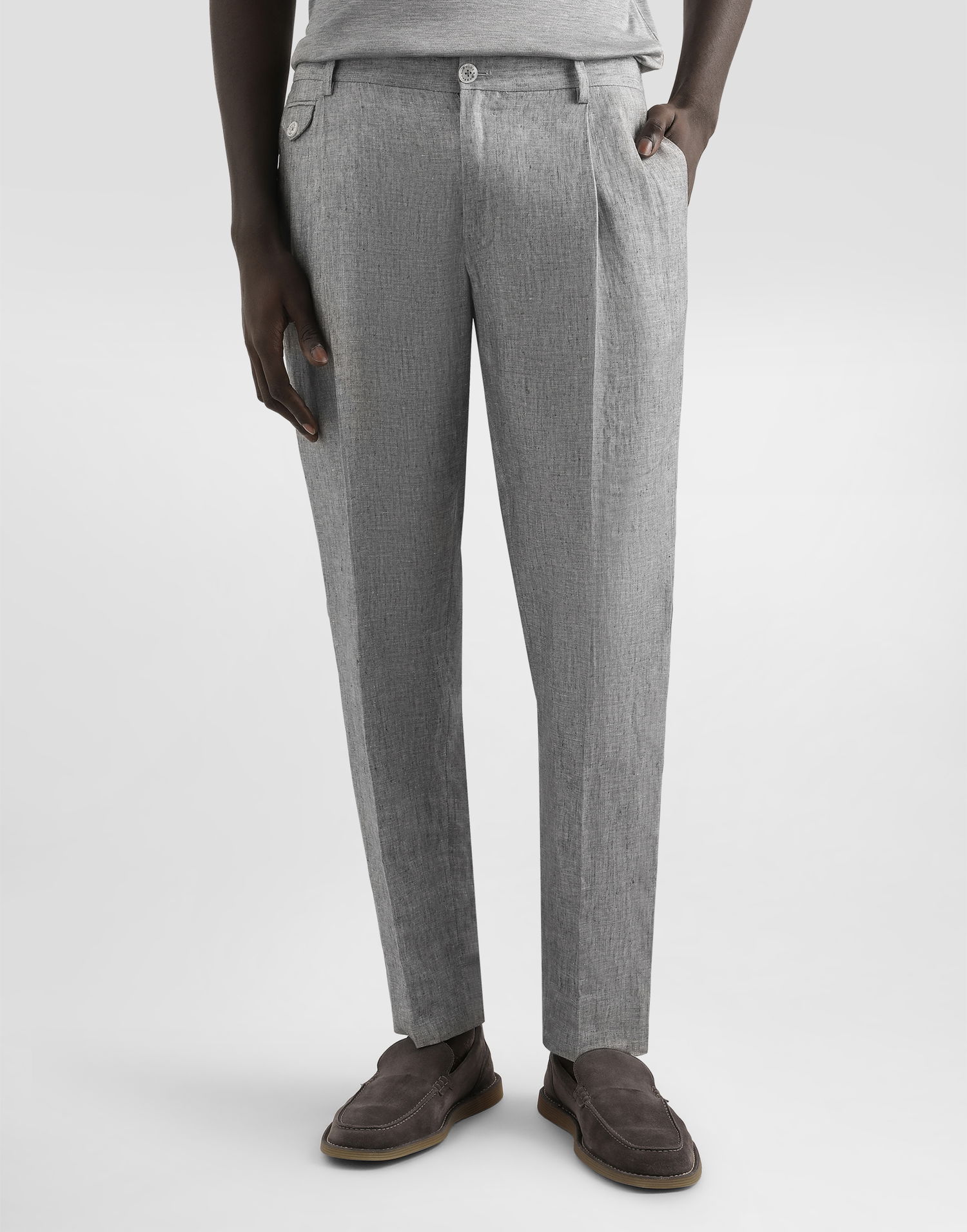 Nohavice Dolce & Gabbana Dolce & Gabbana Washed Linen Canvas Cropped Trousers Šedá | GV4EETFU4MFS8290, 1