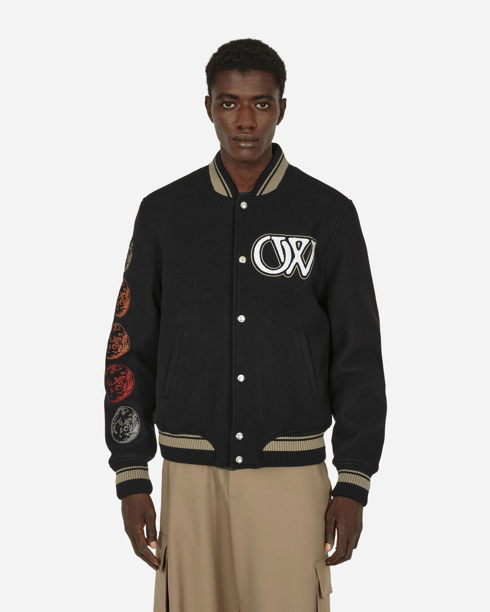 Cryst Moon Phase Varsity Jacket Black