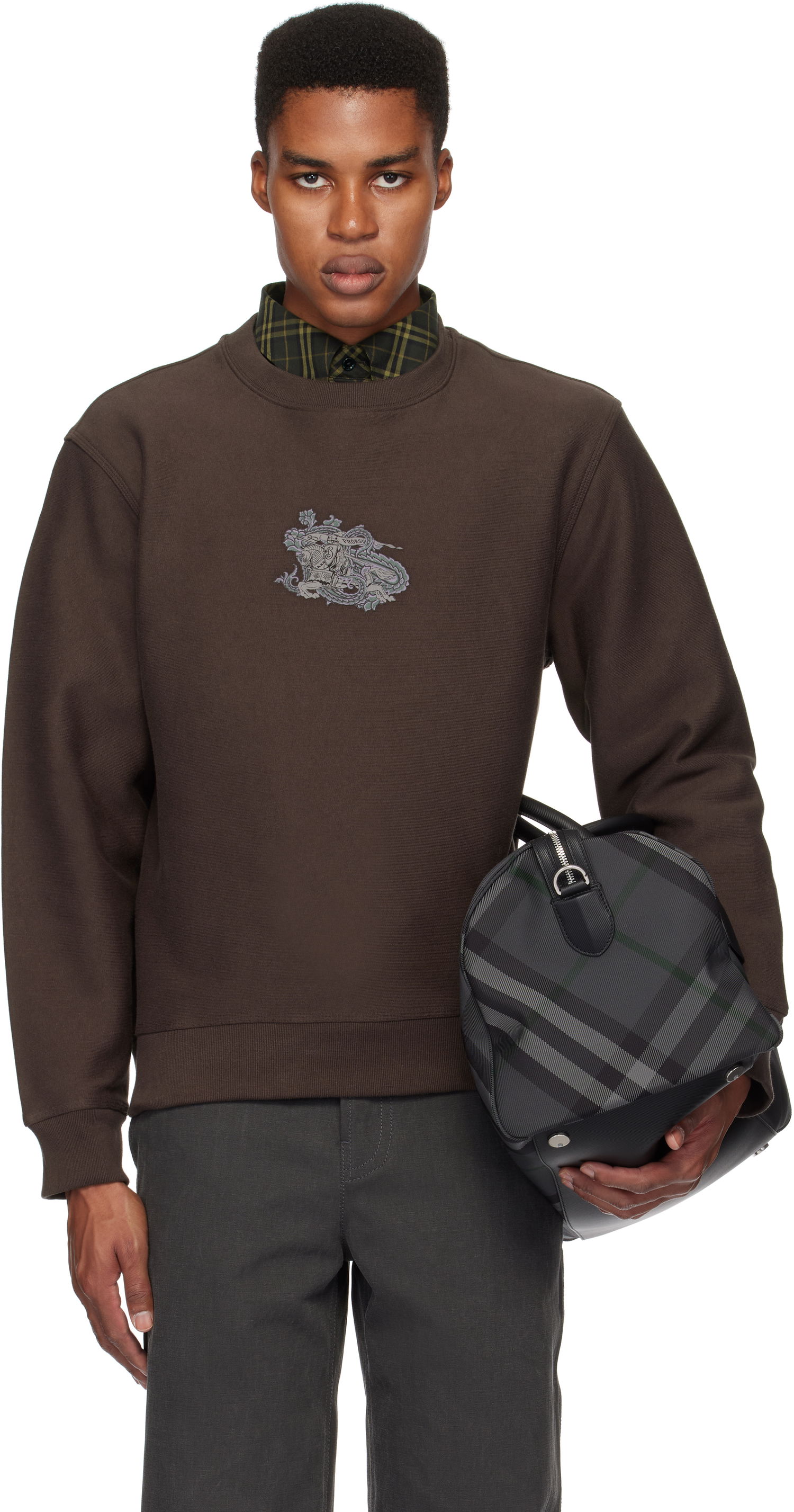 Mikina Burberry Cotton Blend Sweatshirt with Equestrian Knight Embroidery Hnedá | 8099546, 0