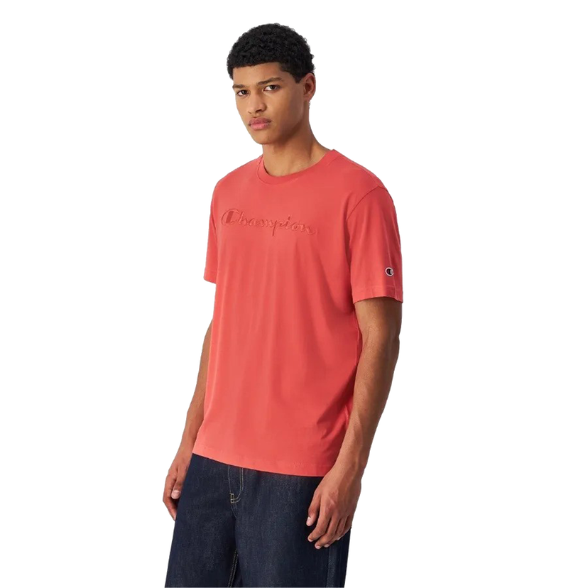 Tričko Champion Short Sleeve T-shirt with Embossed Lettering Červená | 220273-RS068