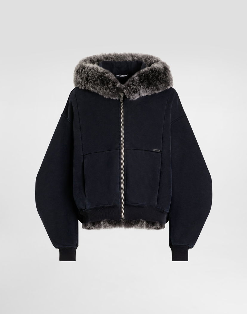 Mikina Dolce & Gabbana Dolce & Gabbana Hooded Sweatshirt with Fur Navy | G9BVOZG7PLDN0000