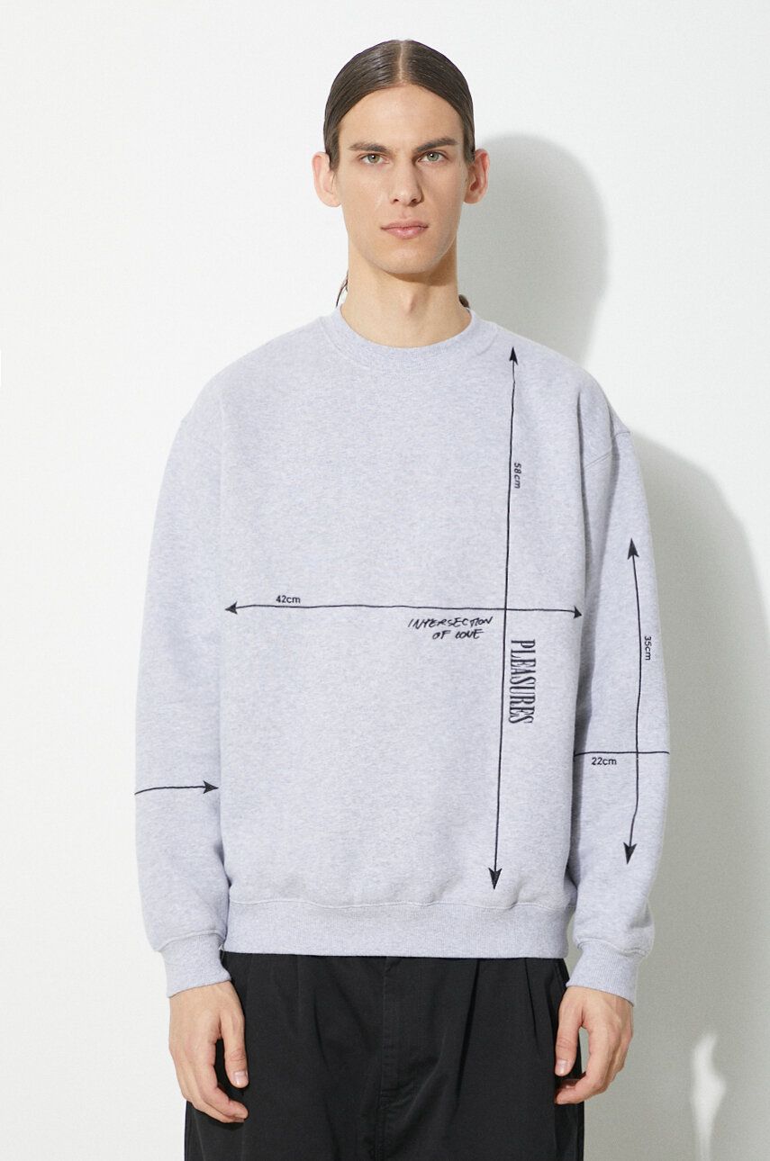 Mikina Pleasures Intersection Crewneck Sweatshirt Šedá | P23W024.GREY, 0