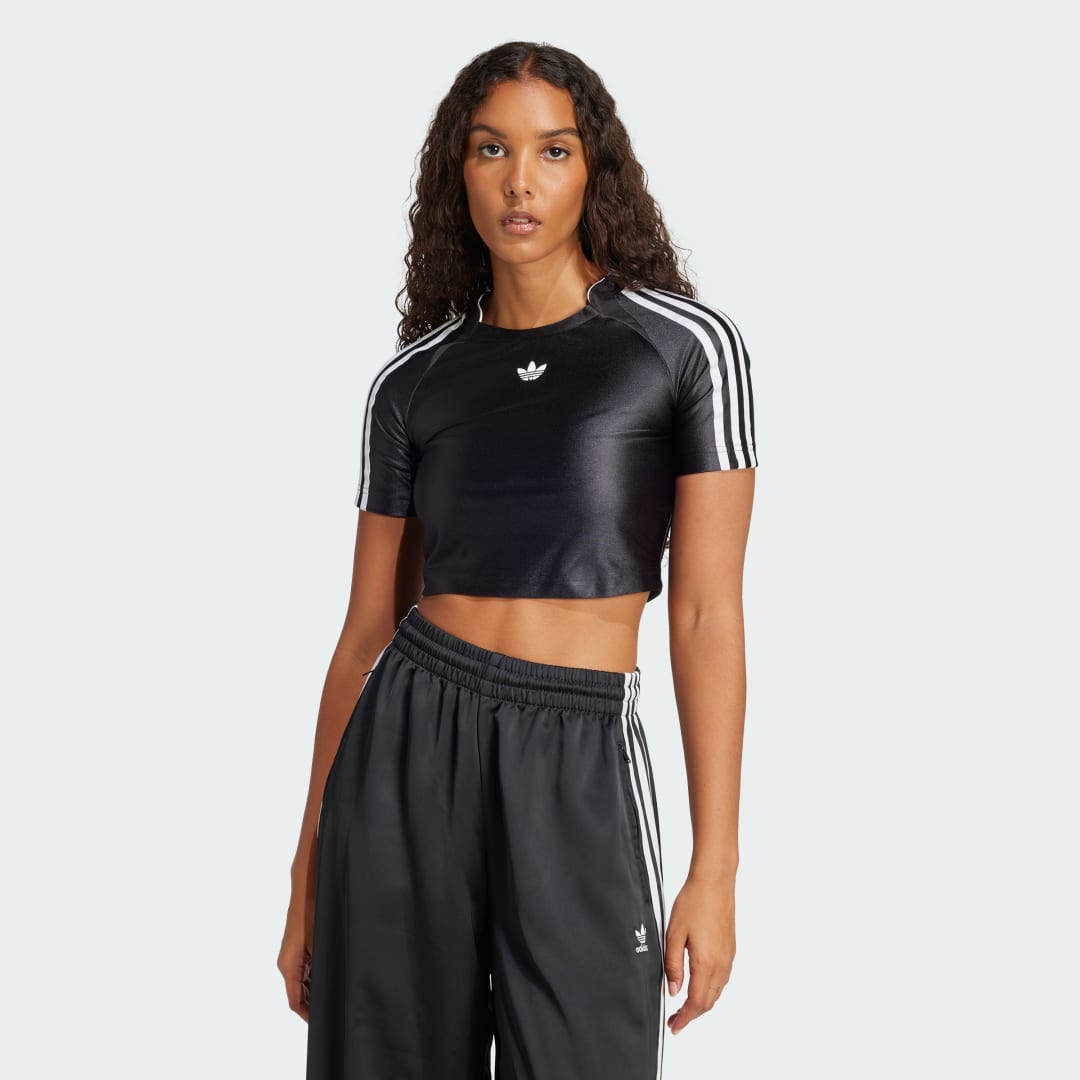 Crop Top adidas Performance Adicolor Teamgeist Cropped Shiny T-Shirt Čierna | JD0268, 0