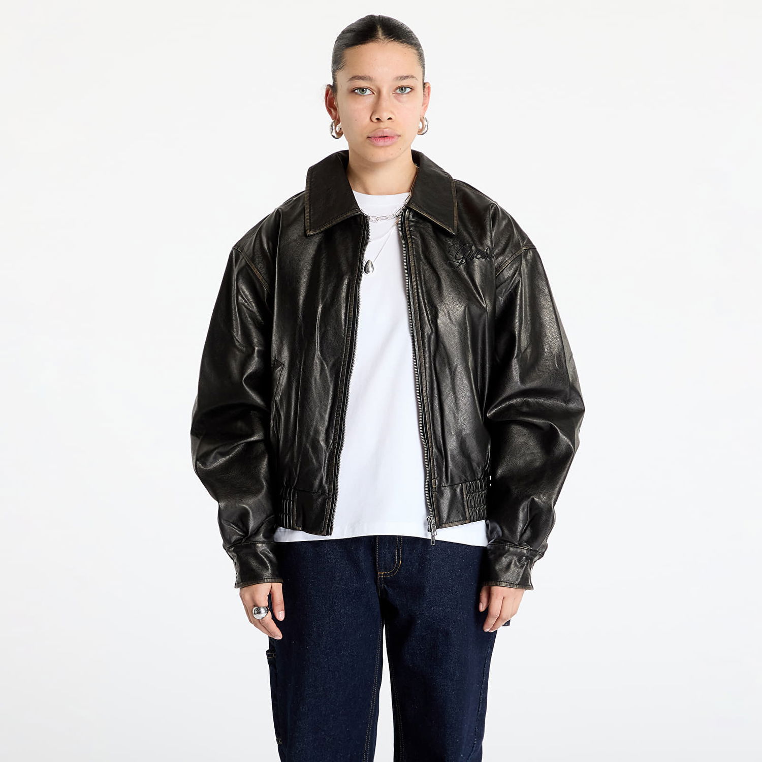 Bomber bunda GUESS Guess Originals Distress Leather Bomber Jacket Čierna | W5RL37WGTF0-JTMU, 0